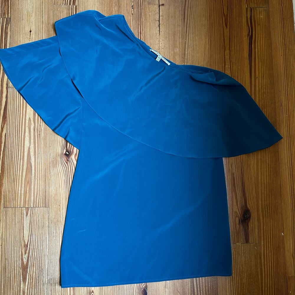 Collective Concepts teal one shoulder flutter sleeve dress‎ SIZE XS